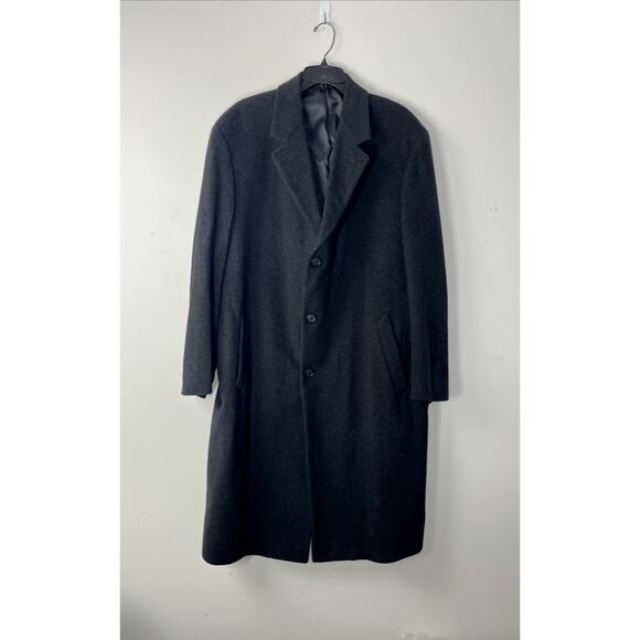London Fog Mens Wool Blend Dress Overcoat Size 44R Charcoal Mid Length